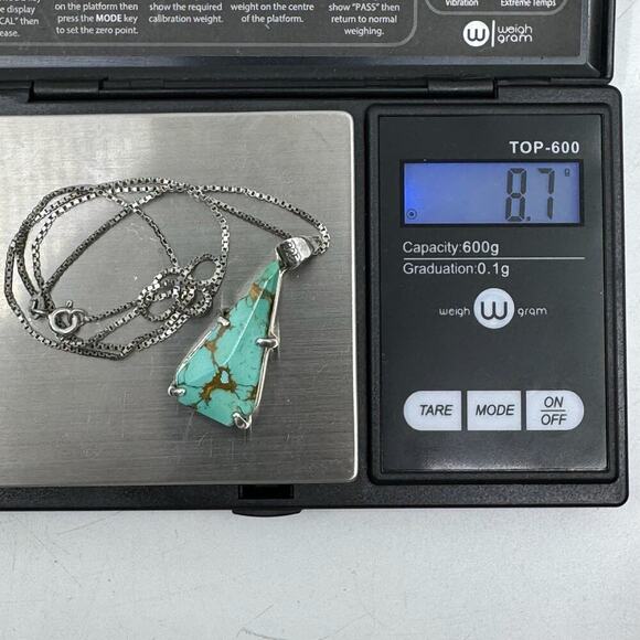 Vintage YAS 925 Sterling & Natural Turquoise Pendant Necklace - Picture 7 of 7